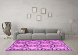 Machine Washable Persian Purple Traditional Area Rugs in a Living Room, wshtr1951pur