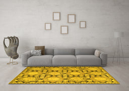 Machine Washable Persian Yellow Traditional Rug in a Living Room, wshtr1951yw