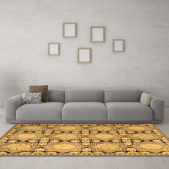 Machine Washable Persian Brown Traditional Rug in a Living Room,, wshtr1951brn