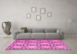 Machine Washable Persian Pink Traditional Rug in a Living Room, wshtr1951pnk