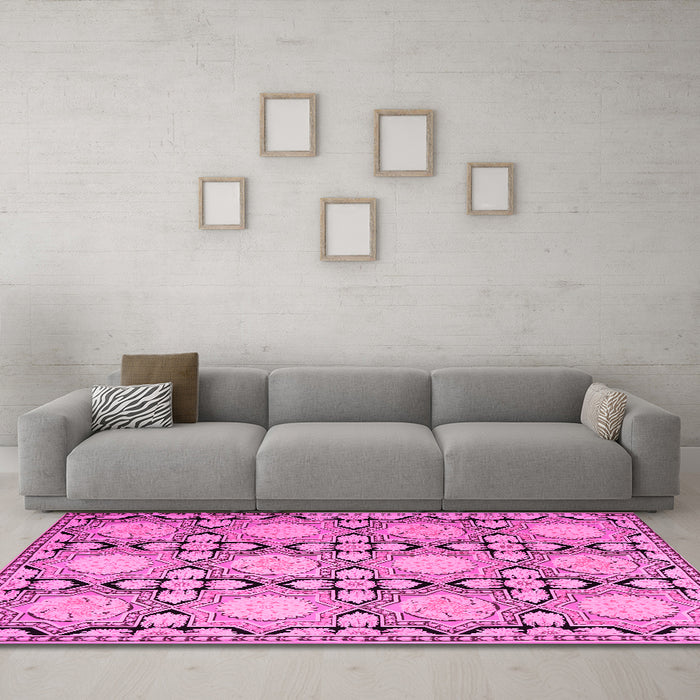 Machine Washable Persian Pink Traditional Rug in a Living Room, wshtr1951pnk