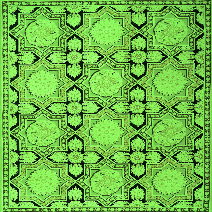 Round Machine Washable Persian Green Traditional Area Rugs, wshtr1951grn