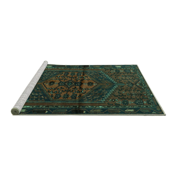Sideview of Machine Washable Persian Turquoise Traditional Area Rugs, wshtr1953turq