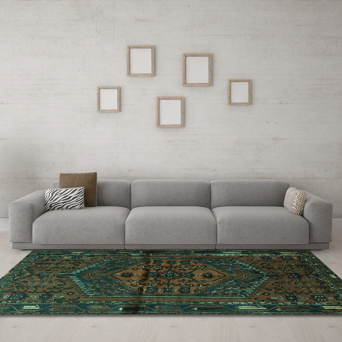 Machine Washable Persian Turquoise Traditional Area Rugs in a Living Room,, wshtr1953turq