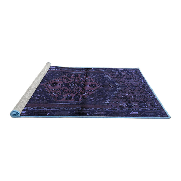Sideview of Machine Washable Persian Blue Traditional Rug, wshtr1953blu