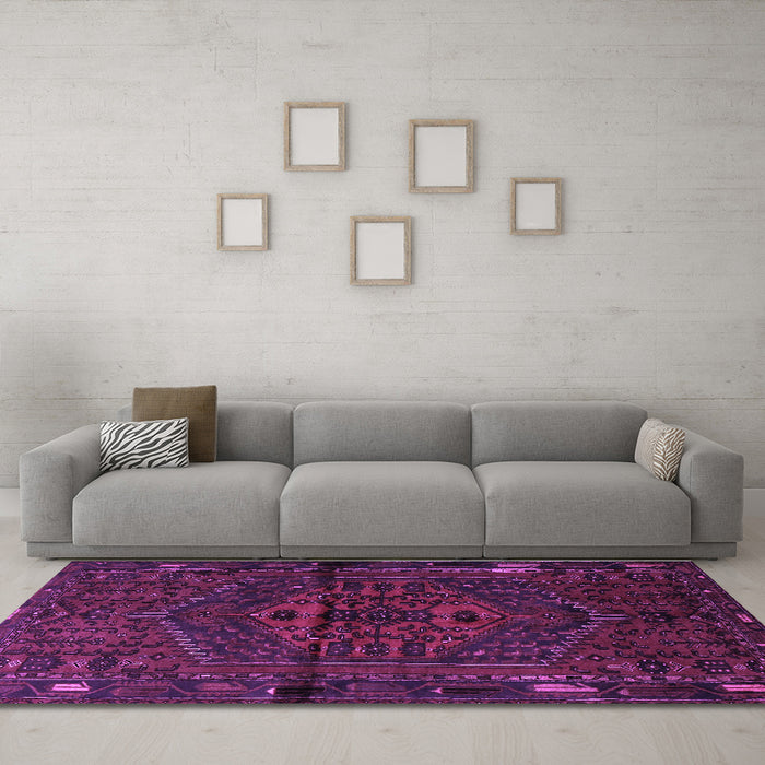Machine Washable Persian Purple Traditional Area Rugs in a Living Room, wshtr1953pur