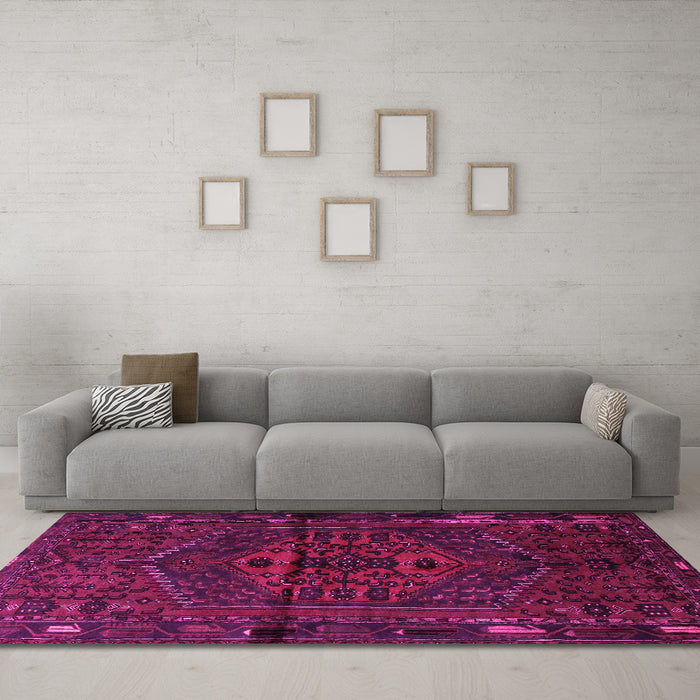 Machine Washable Persian Pink Traditional Rug in a Living Room, wshtr1953pnk
