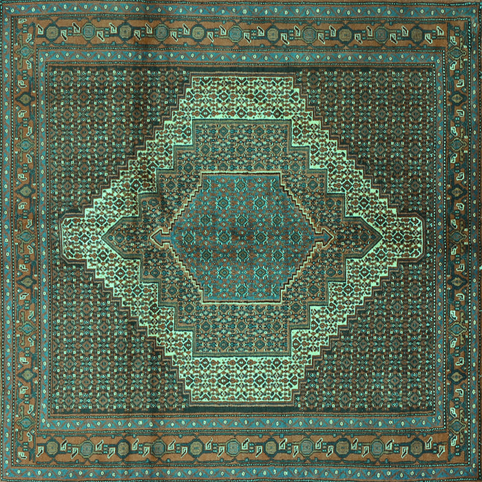 Square Machine Washable Medallion Turquoise Traditional Area Rugs, wshtr1954turq