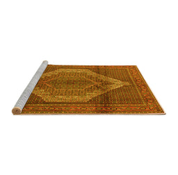 Sideview of Machine Washable Medallion Yellow Traditional Rug, wshtr1954yw