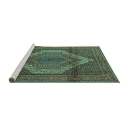 Sideview of Machine Washable Medallion Turquoise Traditional Area Rugs, wshtr1954turq