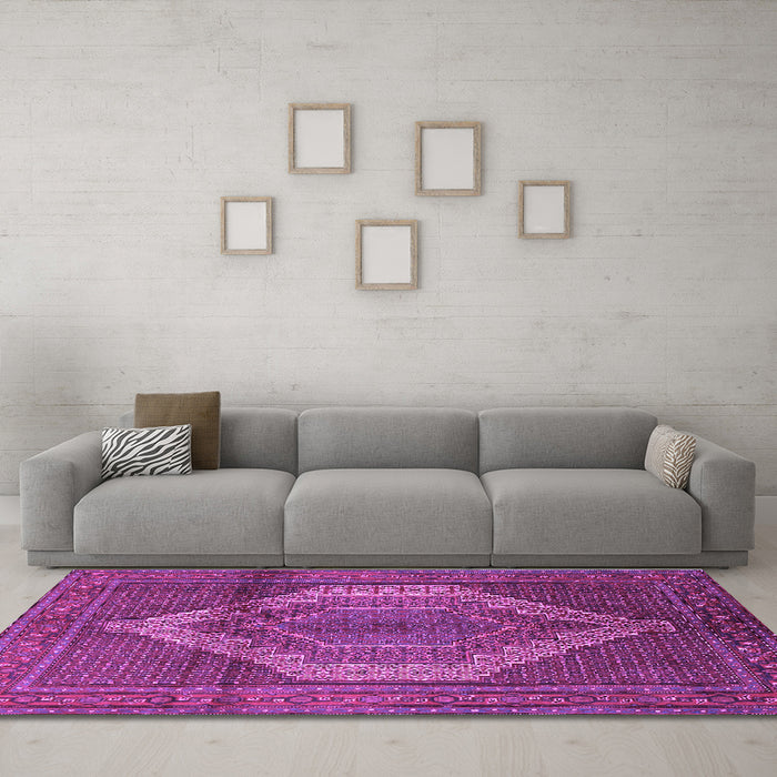 Machine Washable Medallion Purple Traditional Area Rugs in a Living Room, wshtr1954pur