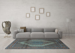 Machine Washable Medallion Light Blue Traditional Rug in a Living Room, wshtr1954lblu