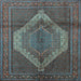 Square Machine Washable Medallion Light Blue Traditional Rug, wshtr1954lblu