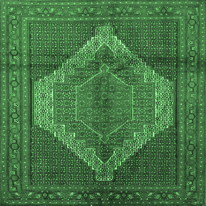 Square Machine Washable Medallion Emerald Green Traditional Area Rugs, wshtr1954emgrn
