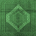 Square Machine Washable Medallion Emerald Green Traditional Area Rugs, wshtr1954emgrn