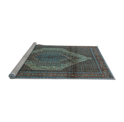 Sideview of Machine Washable Medallion Light Blue Traditional Rug, wshtr1954lblu