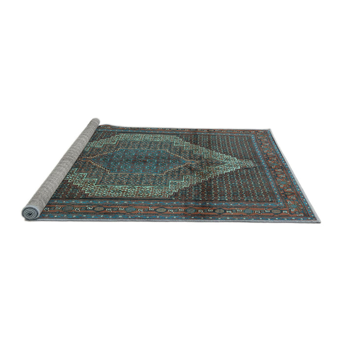 Sideview of Machine Washable Medallion Light Blue Traditional Rug, wshtr1954lblu