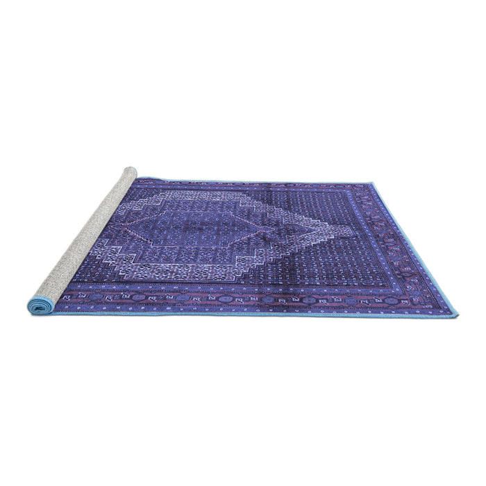 Sideview of Machine Washable Medallion Blue Traditional Rug, wshtr1954blu