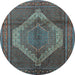 Round Medallion Light Blue Traditional Rug, tr1954lblu