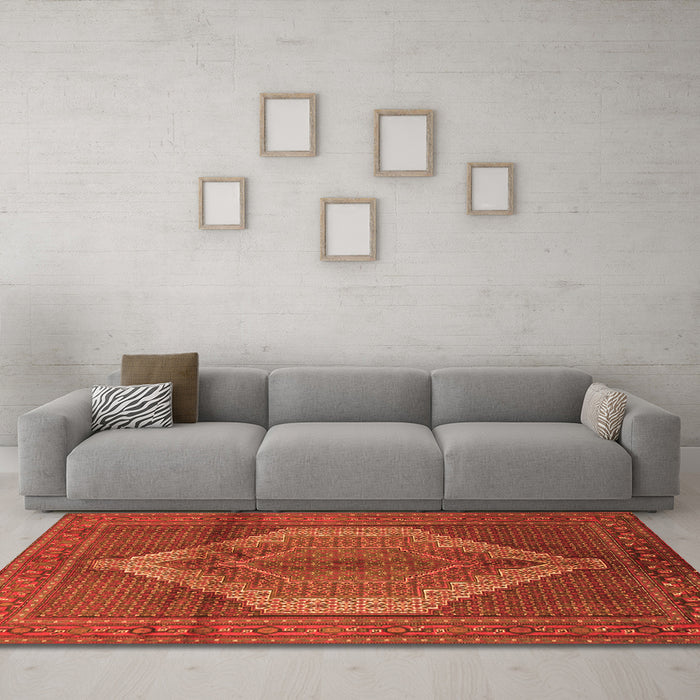 Machine Washable Medallion Orange Traditional Area Rugs in a Living Room, wshtr1954org