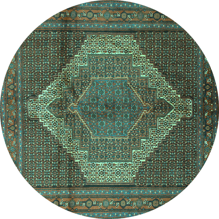 Round Medallion Turquoise Traditional Rug, tr1954turq