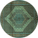 Round Medallion Turquoise Traditional Rug, tr1954turq