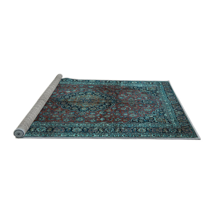Sideview of Machine Washable Medallion Light Blue Traditional Rug, wshtr1955lblu