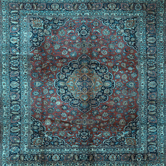 Square Medallion Light Blue Traditional Rug, tr1955lblu