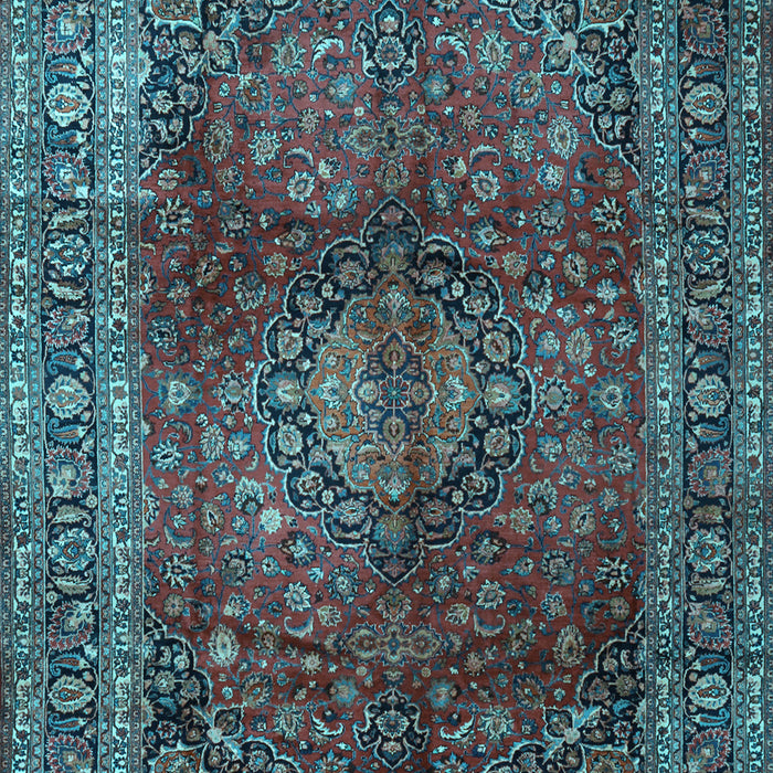 Machine Washable Medallion Light Blue Traditional Rug, wshtr1955lblu