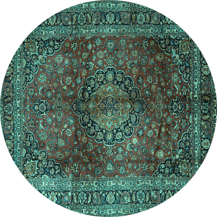 Round Medallion Turquoise Traditional Rug, tr1955turq