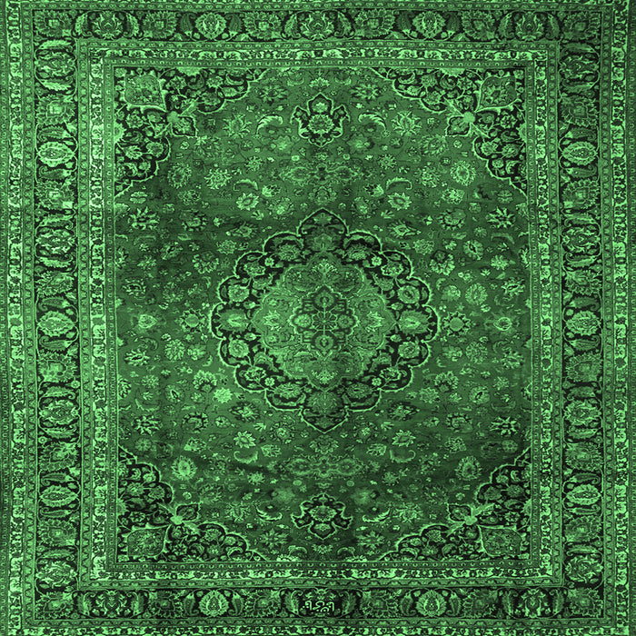 Square Medallion Emerald Green Traditional Rug, tr1955emgrn