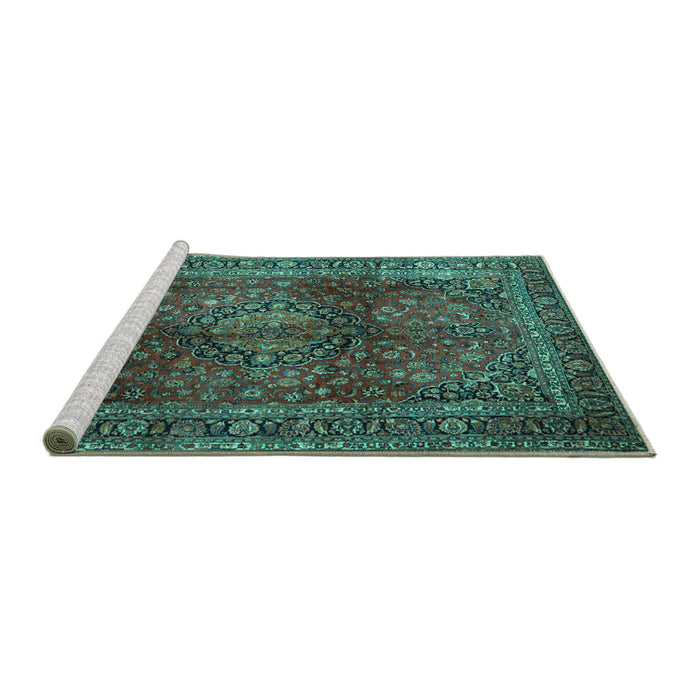 Sideview of Machine Washable Medallion Turquoise Traditional Area Rugs, wshtr1955turq