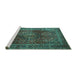 Sideview of Machine Washable Medallion Turquoise Traditional Area Rugs, wshtr1955turq