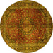 Round Machine Washable Medallion Yellow Traditional Rug, wshtr1955yw