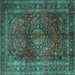 Square Medallion Turquoise Traditional Rug, tr1955turq