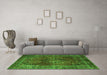 Machine Washable Medallion Green Traditional Area Rugs in a Living Room,, wshtr1955grn