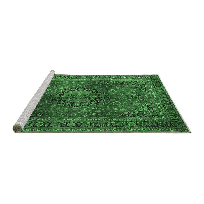 Sideview of Machine Washable Medallion Emerald Green Traditional Area Rugs, wshtr1955emgrn