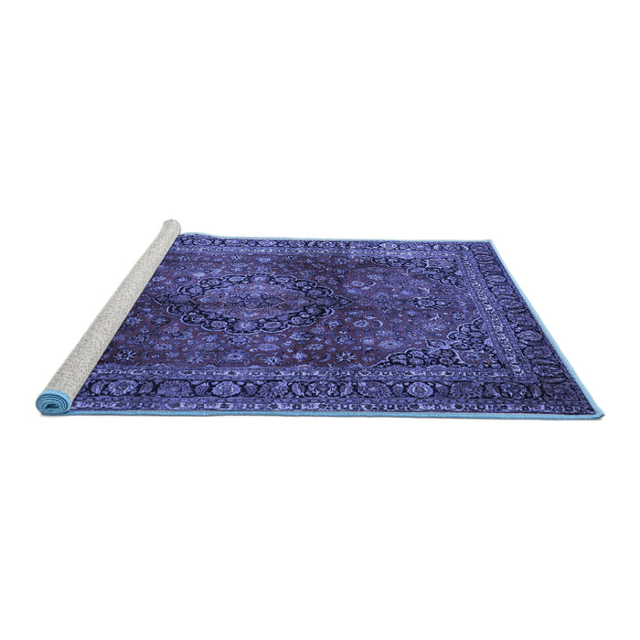 Sideview of Machine Washable Medallion Blue Traditional Rug, wshtr1955blu