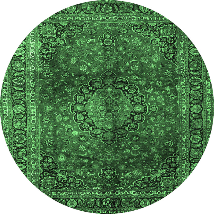 Round Medallion Emerald Green Traditional Rug, tr1955emgrn