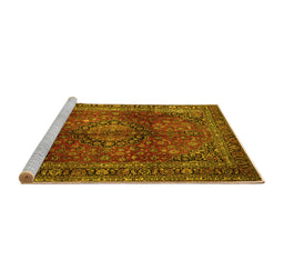 Sideview of Machine Washable Medallion Yellow Traditional Rug, wshtr1955yw