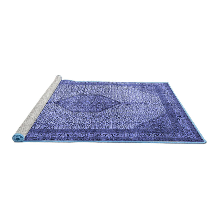 Sideview of Machine Washable Medallion Blue Traditional Rug, wshtr1956blu