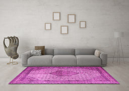 Machine Washable Medallion Pink Traditional Rug in a Living Room, wshtr1956pnk