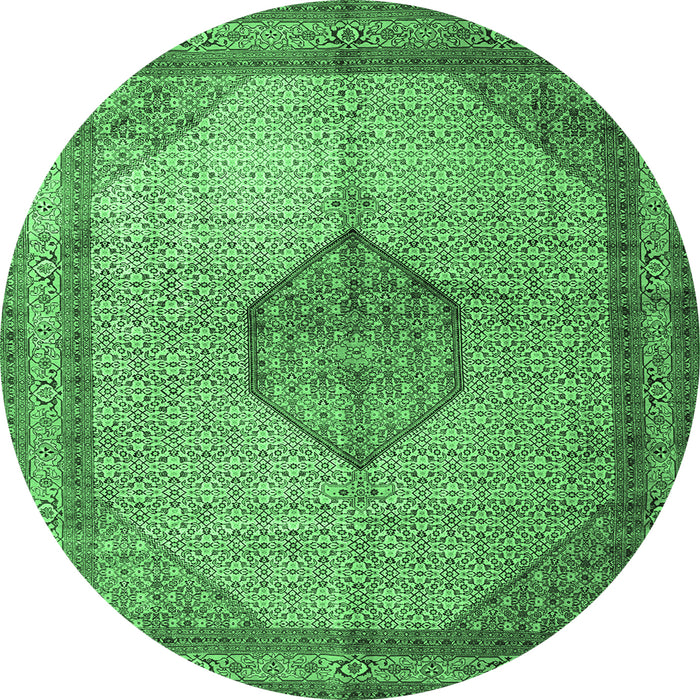 Round Machine Washable Medallion Emerald Green Traditional Area Rugs, wshtr1956emgrn