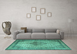 Machine Washable Medallion Turquoise Traditional Area Rugs in a Living Room,, wshtr1956turq