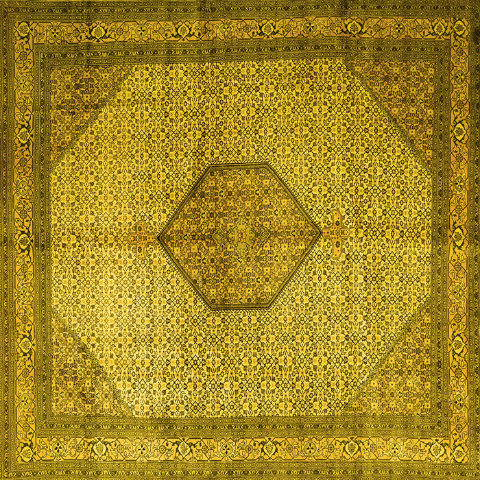 Square Machine Washable Medallion Yellow Traditional Rug, wshtr1956yw