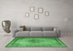 Machine Washable Medallion Emerald Green Traditional Area Rugs in a Living Room,, wshtr1956emgrn