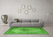 Machine Washable Medallion Green Traditional Area Rugs in a Living Room,, wshtr1956grn