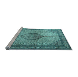 Sideview of Machine Washable Medallion Light Blue Traditional Rug, wshtr1956lblu