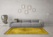 Machine Washable Medallion Yellow Traditional Rug in a Living Room, wshtr1956yw