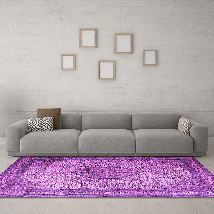 Machine Washable Medallion Purple Traditional Area Rugs in a Living Room, wshtr1956pur
